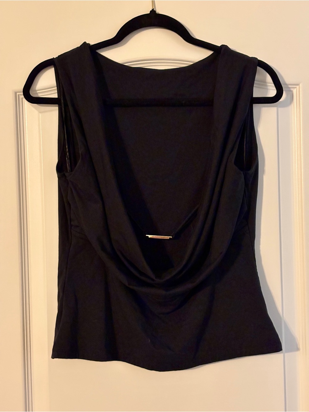 Black Draped Cowl Back Women's Top